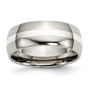 Chisel Titanium Polished with Sterling Silver Inlay 8mm Band - TB-4929FD5C-8733