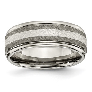 Chisel Titanium Polished with Sterling Silver Inlay Stone Finish Center Grooved Band - TB-5A776913-2185