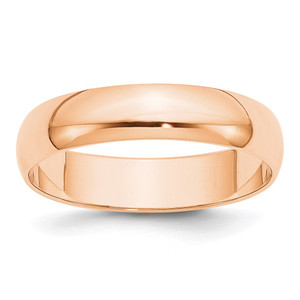 10k Rose Gold 5mm Lightweight Half Round Wedding Band Size 7