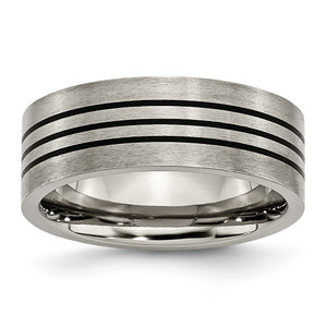 Chisel Titanium Satin and Polished Black Enamel Striped 8mm Flat Band - TB-81C138C5-9404