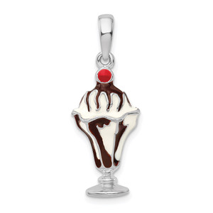 De-Ani Sterling Silver Rhodium-Plated Enameled Chocolate Sundae Pendant