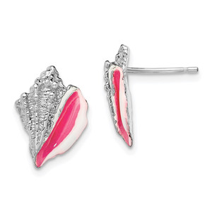 De-Ani Sterling Silver Rhodium-Plated Enameled Conch Shell Post Earrings