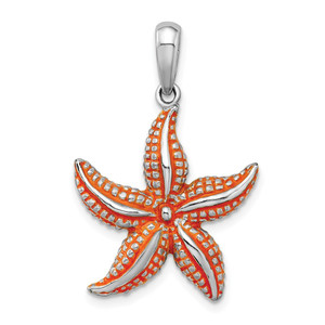 De-Ani Sterling Silver Rhodium-Plated Enameled Orange Starfish Pendant - QC-7A29F906-7293