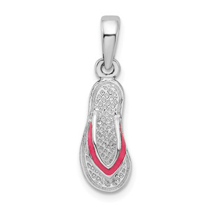 De-Ani Sterling Silver Rhodium-Plated Enameled Pink Flip-flop Pendant