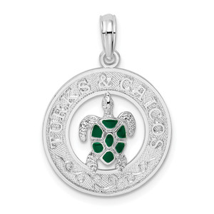 De-Ani Sterling Silver Rhodium-Plated Enameled Turks and Caicos with Turtle Pendant