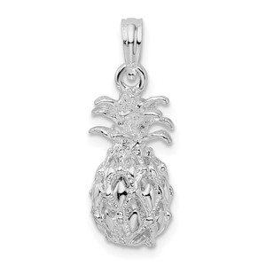 De-Ani Sterling Silver Rhodium-Plated Polished 3D Cut-Out Small Pineapple Pendant