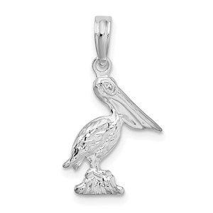 De-Ani Sterling Silver Rhodium-plated Polished 3D Pelican Pendant
