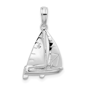 De-Ani Sterling Silver Rhodium-Plated Polished 3D Sailboat Pendant - QC-DB24410B-6406