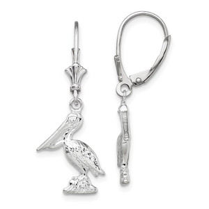 De-Ani Sterling Silver Rhodium-plated Polished 3D Small Pelican Leverback Earrings