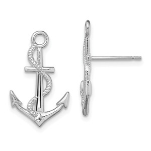 De-Ani Sterling Silver Rhodium-Plated Polished Anchor with Rope Post Earrings - QE-1549A6AE-5986