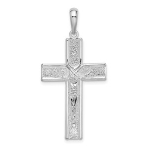 De-Ani Sterling Silver Rhodium-Plated Polished and Satin Crucifix Pendant