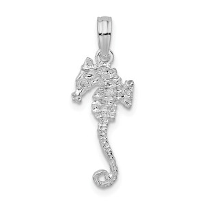 De-Ani Sterling Silver Rhodium-Plated Polished and Textured 3D Sea Horse Pendant - QC-1E405DC8-7474