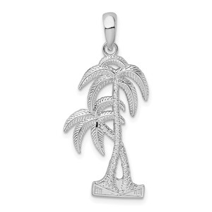 De-Ani Sterling Silver Rhodium-Plated Polished and Textured Double Palm Tree Pendant - QC-EB28FAAD-1926