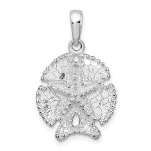 De-Ani Sterling Silver Rhodium-Plated Polished and Textured Sand Dollar Pendant - QC-138E4018-6872