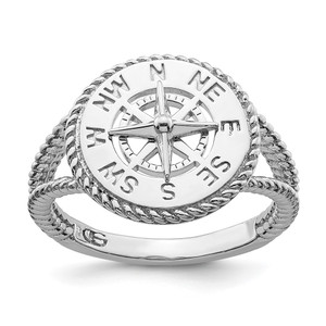 De-Ani Sterling Silver Rhodium-Plated Polished Compass with Rope Trim Ring - QR-1DB399E2-1052