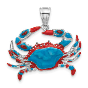 De-Ani Sterling Silver Rhodium-Plated Polished Enameled Blue Crab Pendant - QC-98A2BBA5-8363