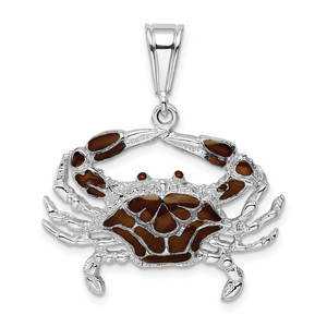 De-Ani Sterling Silver Rhodium-Plated Polished Enameled Brown Crab Pendant
