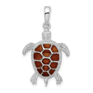 De-Ani Sterling Silver Rhodium-plated Polished Enameled Brown Sea Turtle Pendant - QC-2EEE58C7-9759