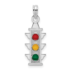 De-Ani Sterling Silver Rhodium-Plated Polished Enameled Traffic Light Pendant
