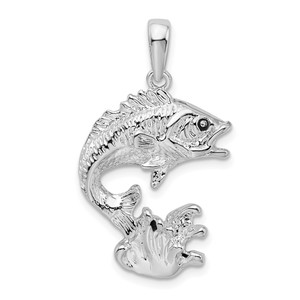 De-Ani Sterling Silver Rhodium-Plated Polished Jumping Bass Fish Pendant - QC-D252C08E-4421