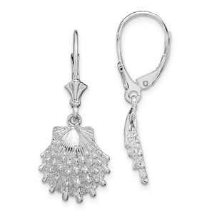 De-Ani Sterling Silver Rhodium-plated Polished Lions Paw Shell Leverback Earrings