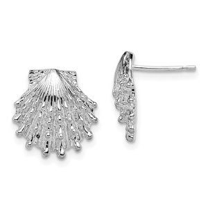 De-Ani Sterling Silver Rhodium-Plated Polished Lions Paw Shell Post Earrings