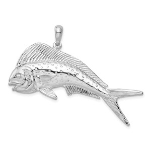 De-Ani Sterling Silver Rhodium-Plated Polished Mahi-Mahi Fish Pendant - QC-4D3A016B-8795