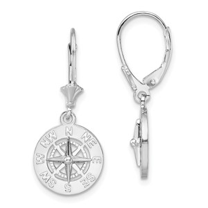 De-Ani Sterling Silver Rhodium-Plated Polished Mini Compass Leverback Earrings