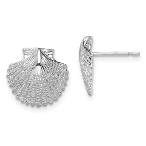 De-Ani Sterling Silver Rhodium-Plated Polished Scallop Shell Post Earrings - QE-A0235374-8658