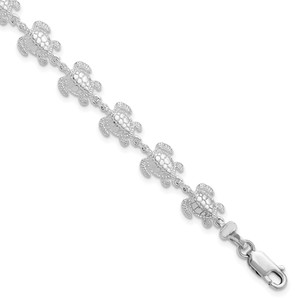 De-Ani Sterling Silver Rhodium-plated Polished Sea Turtle 7.5 inch Bracelet