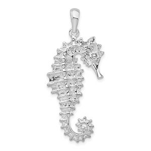 De-Ani Sterling Silver Rhodium-Plated Polished Textured 3D Seahorse Pendant