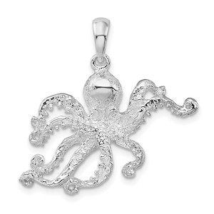 De-Ani Sterling Silver Rhodium-Plated Polished Textured Octopus Pendant - QC-83D1B18F-2198