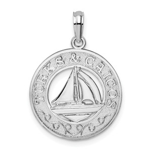 De-Ani Sterling Silver Rhodium-Plated Textured Turks and Caicos with Sailboat Pendant