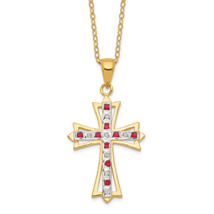 Diamond Fascination Diamond Mystique Sterling Silver 18K Gold-plated Diamond and Ruby Cross 18 Inch Necklace