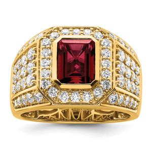 IBGoodman 10k 1 7/8 carat Lab Grown Diamond VS/SI+ G+ and Lab Created Ruby Men's Ring