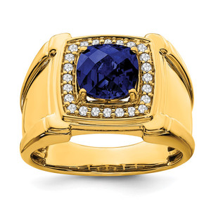 IBGoodman 14k 1/4 carat Lab Grown Diamond VS/SI+ G+ and Lab Created Blue Sapphire Men's Ring