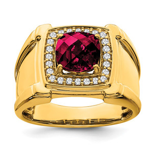 IBGoodman 14k 1/4 carat Lab Grown Diamond VS/SI+ G+ and Lab Created Ruby Men's Ring
