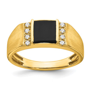 IBGoodman 14k 1/8 carat Lab Grown Diamond VS/SI+ G+ and Onyx Men's Ring