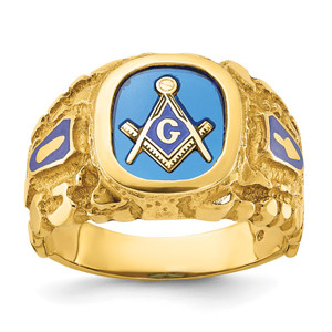 IBGoodman 14k Men's Polished and Nugget Textured Blue Lodge Master Masonic Ring Mounting
