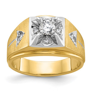IBGoodman 14k Two Tone 3/4 carat Lab Grown Diamond VS/SI+ G+ Complete Polished and Satin Men's Ring - B0-1BB73A26-1361