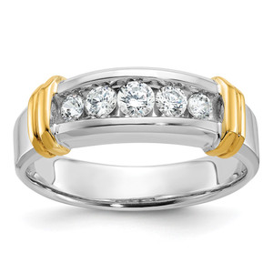 IBGoodman 14k Two-tone 1/2 carat Lab Grown Diamond VS/SI+ G+ Five Stone Complete Polished Men's Ring