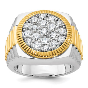 IBGoodman 14k Two-Tone 2 carat Lab Grown Diamond VS/SI+ G+ Complete Ribbed Men's Cluster Ring - B5-1CC778CE-4335