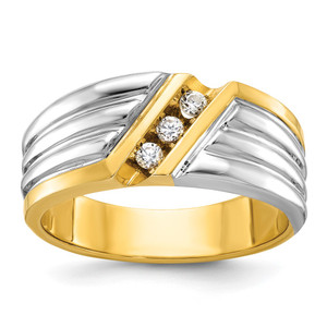 IBGoodman 14k Two-tone Men's Polished and Grooved 3-Stone 1/6 Carat AA Quality Diamond Ring