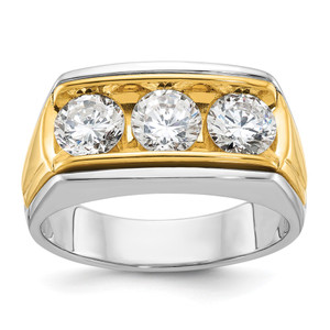 IBGoodman 14k Two-tone Men's Polished and Grooved 3-Stone Ring Mounting - B6-7D4642AC-6790