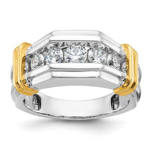 IBGoodman 14k Two-tone Men's Polished and Grooved 5-Stone 1 Carat AA Quality Diamond Ring - B6-12CD696B-5192