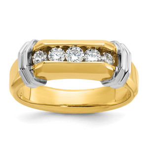IBGoodman 14k Two-tone Men's Polished and Grooved 5-Stone 1/2 Carat AA Quality Diamond Ring - B5-AA6BE261-6630