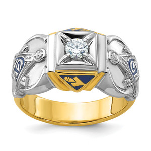 IBGoodman 14k Two-tone Men's Polished and Textured Blue Lodge Master Masonic Ring Mounting - B0-569A953C-7115