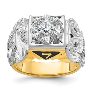 IBGoodman 14k Two-tone Men's Polished and Textured Double Eagle Masonic Shriner's Ring Mounting - B0-44F60A34-6458