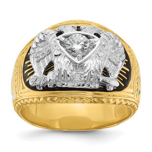 IBGoodman 14k Two-tone Men's Polished and Textured with Multi-color Enamel and Diamond 32nd Degree Scottish Rite Masonic Ring - B0-16158907-8410