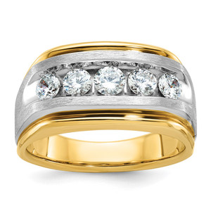 IBGoodman 14k Two-tone Men's Polished Satin and Grooved 5-Stone Ring Mounting - B6-A8FAC064-7424